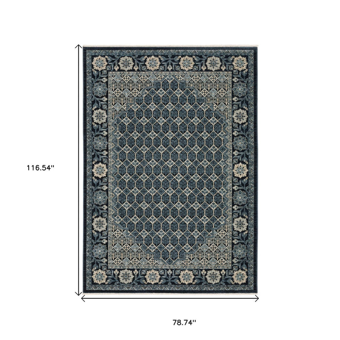 7' X 10' Oriental Area Rug With Fringe - Ivory
