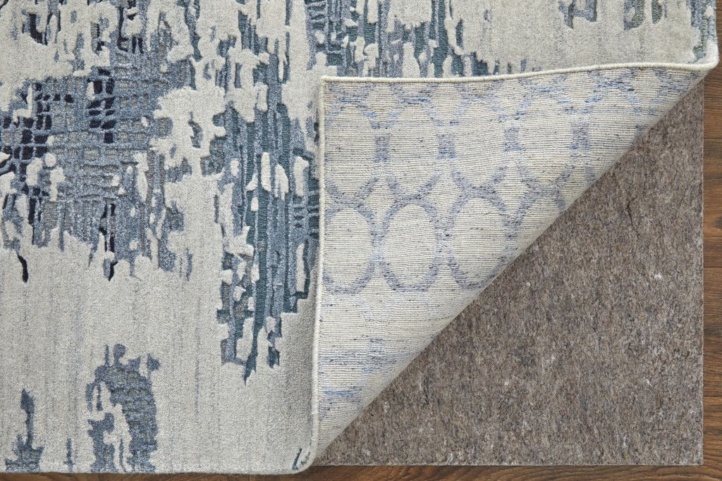 9' X 12' Abstract Hand Tufted Area Rug, Wool Blend - Blue And Ivory