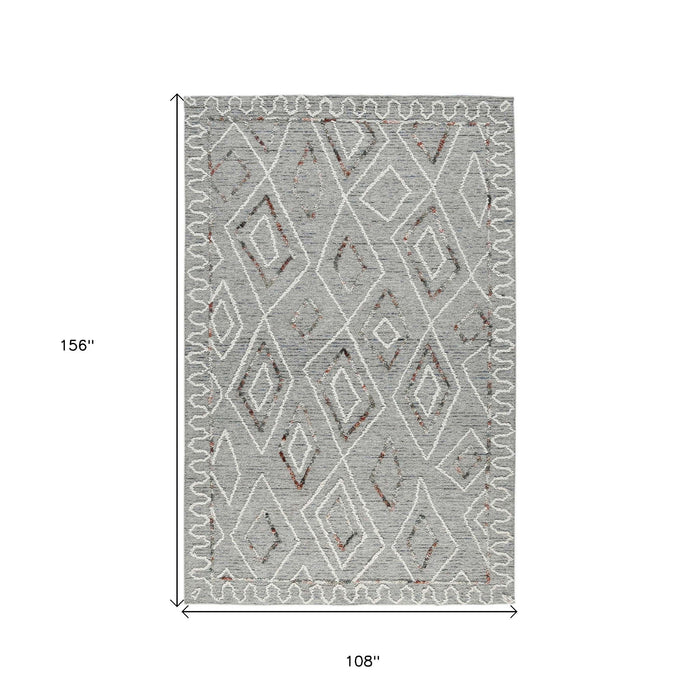 9' X 13' Wool Geometric Hand Hooked Area Rug - Gray