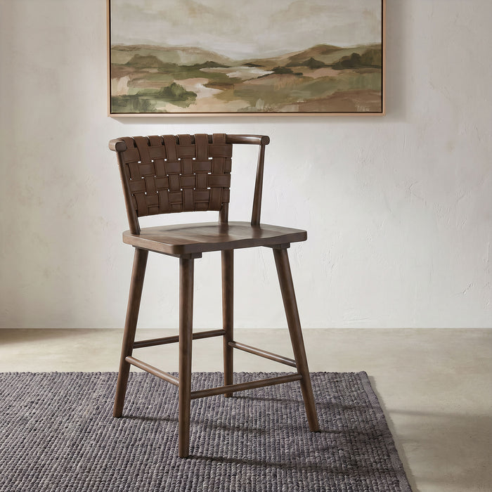 Tallis brown woven faux leather back counter chairs by CoasterEveryday, set of 2