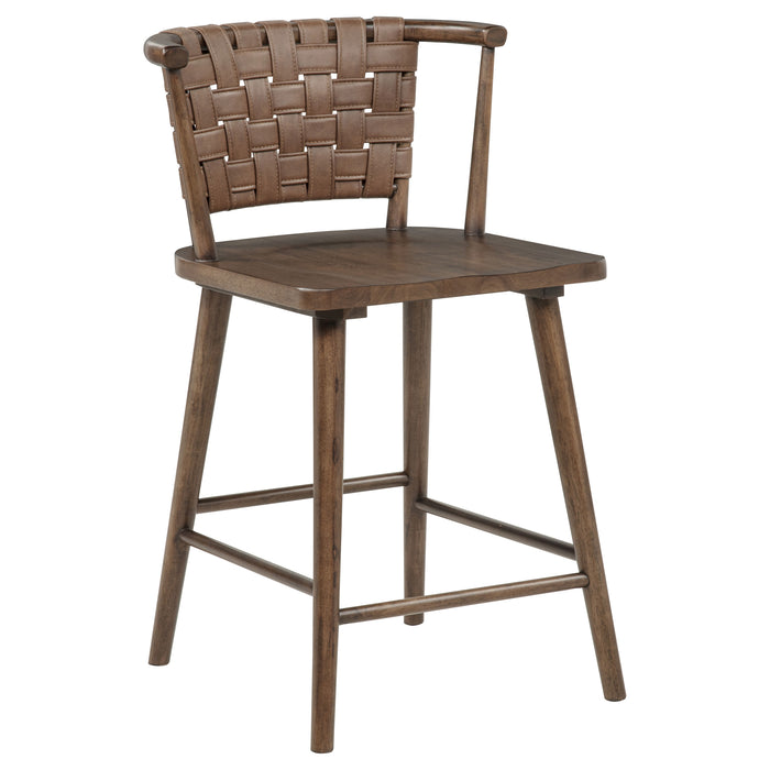 CoasterEveryday Tallis brown faux leather counter chairs with woven backs, set of 2