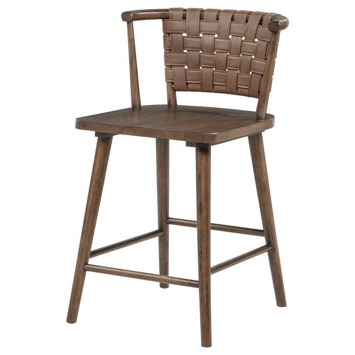 Tallis woven faux leather back counter chairs in brown by CoasterEveryday, set of 2