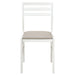 CoasterEveryday Sykes white ladder back side chair with beige fabric upholstery, set of 2