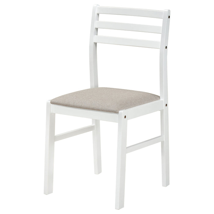 CoasterEveryday Sykes white fabric upholstered ladder back side chairs with beige seats, set of 2
