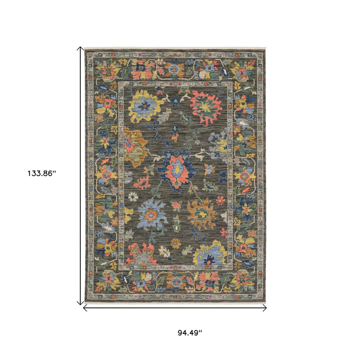 8' X 11' Oriental Area Rug With Fringe - Gray
