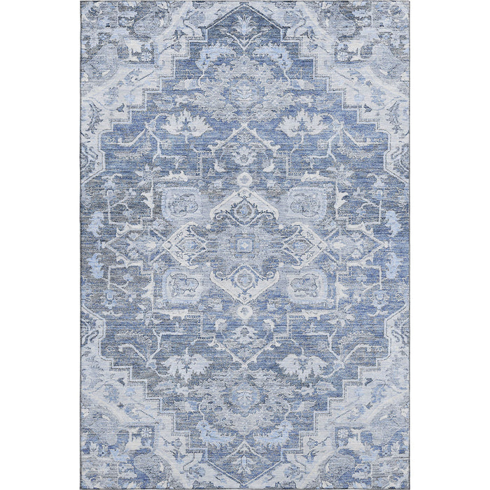 10' X 14' Floral Medallion Washable Area Rug With UV Protection - Denim Blue