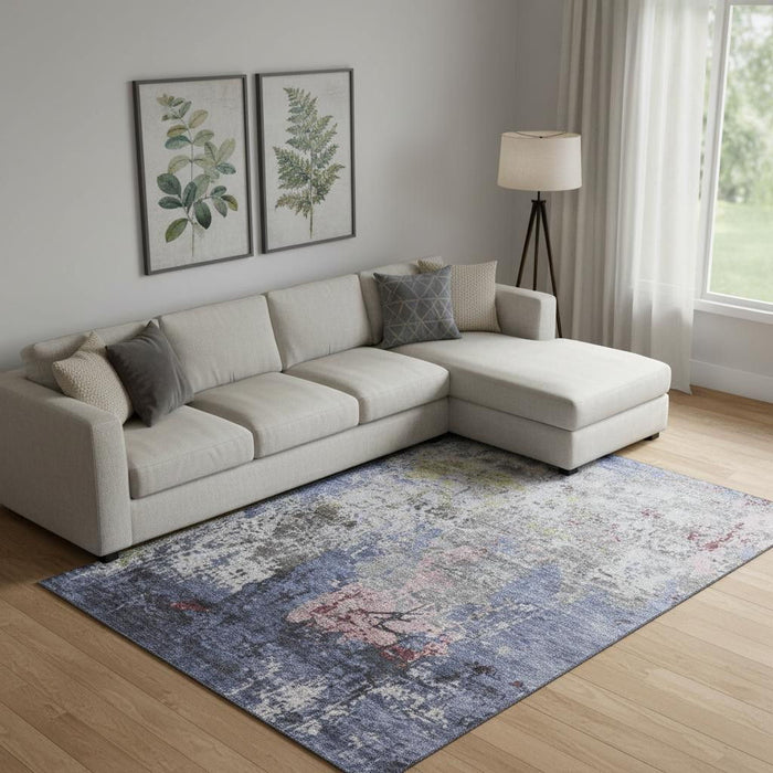 10' X 14' Abstract Washable Area Rug With UV Protection (707809) - Blue / Pink / Ivory