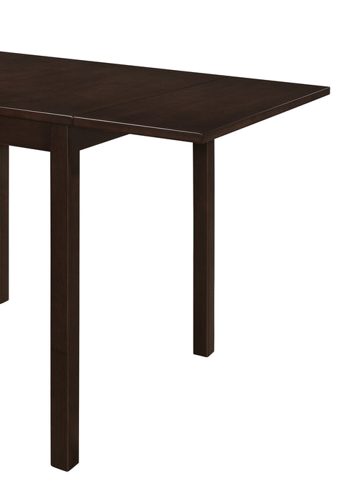 CoasterEveryday Kelso 3-piece drop leaf dining table set with cappuccino and beige finish, showing the table and chairs with drop leaves