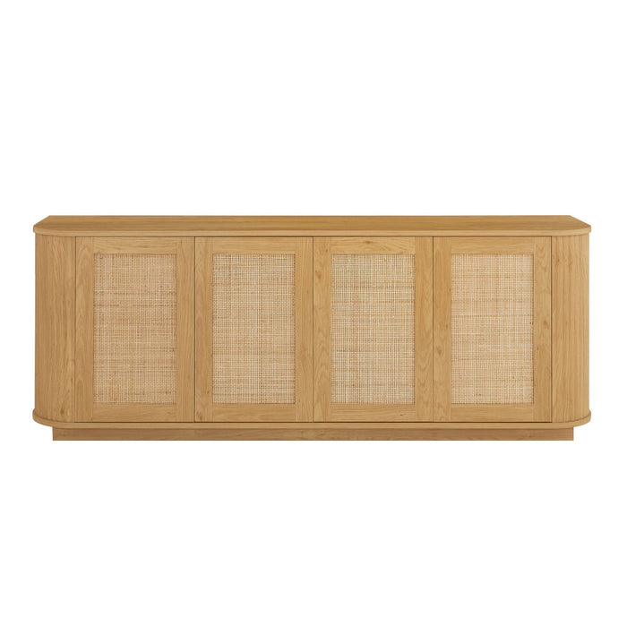 Giga contemporary wave-shaped TV stand with rattan doors, modern design, and sleek wooden finish for stylish living room storage.