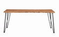 Sherman 71-inch natural acacia live edge dining table by CoasterElevations, showcasing smooth wood surface and sturdy legs.