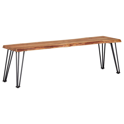 CoasterEssence Sherman Wood Dining Bench in natural acacia wood with a sturdy rectangular design and smooth finish.