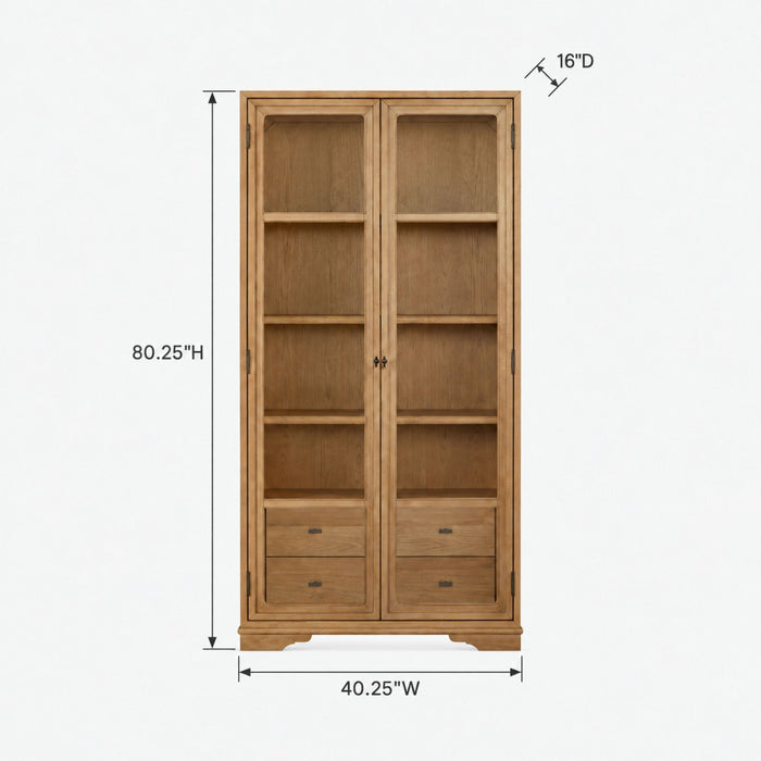 Bernards Furniture tall display cabinet with glass doors for showcasing collectibles
