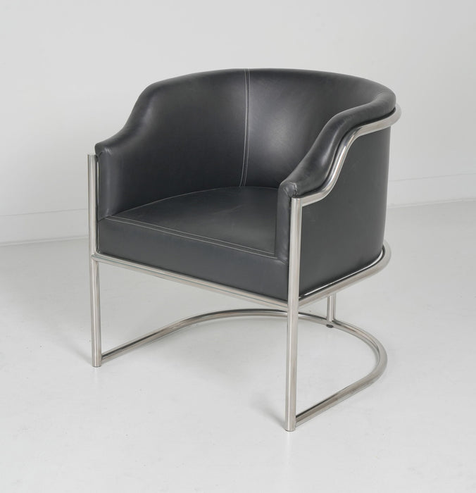 Upholstered Leather Curved Back Dining Arm Chair - Silver