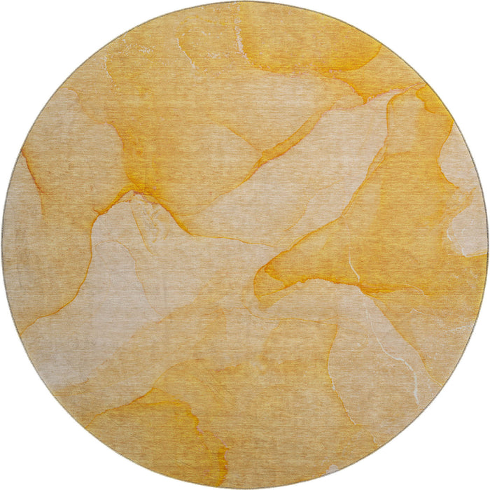 8' Abstract Washable Round Rug With UV Protection (646945) - Orange / Ivory