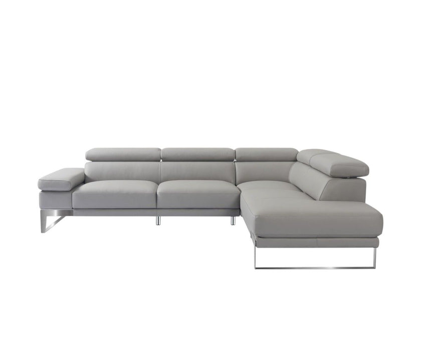 Top Grain Leather L Shaped Two Piece Sofa Chaise Sectional - Light Gray