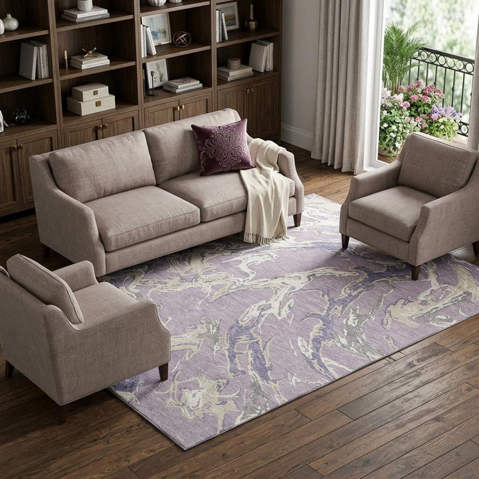 10' X 14' Abstract Washable Area Rug With UV Protection (681257) - Lavender / Ivory / Beige