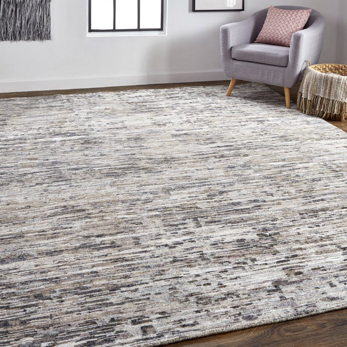 12' x 15' Wool Abstract Hand Knotted Area Rug - Gray Blue And Silver