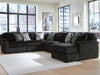 Signature Design Ashley Midnight-Madness sectional sofa, stationary sectional with plush cushions and dark fabric upholstery.