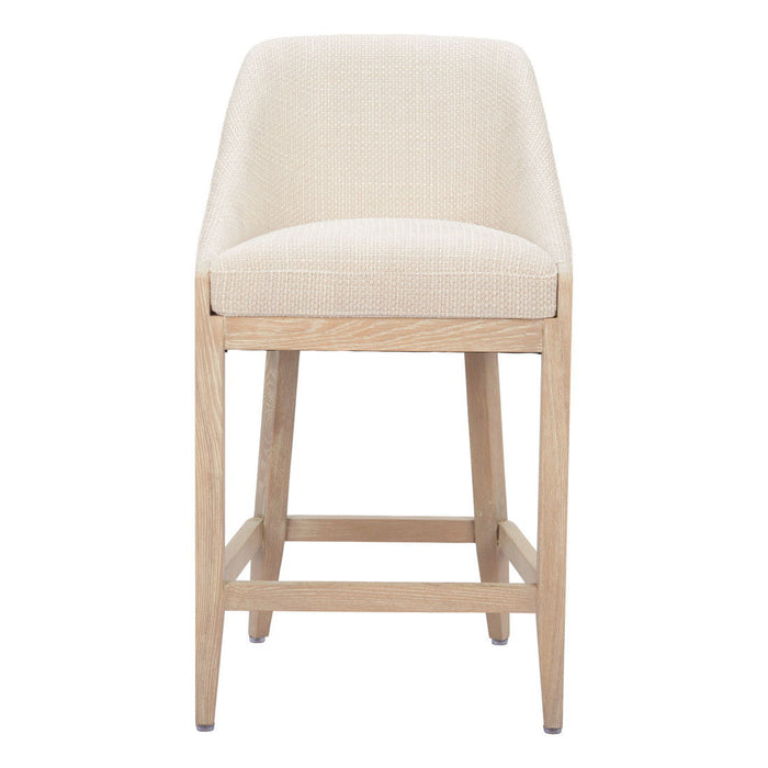 27" Fabric And Solid Wood Counter Height Bar Chair - Beige / Natural
