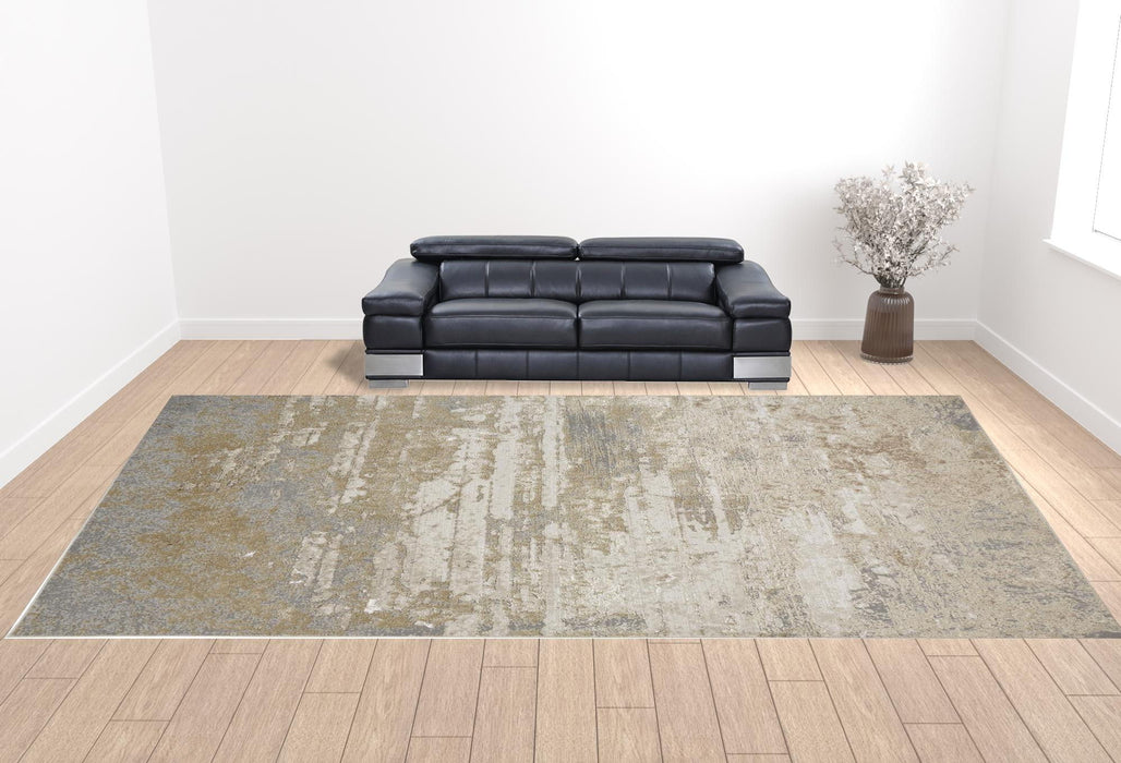 13' X 20' Abstract Area Rug - Ivory Gold And Gray