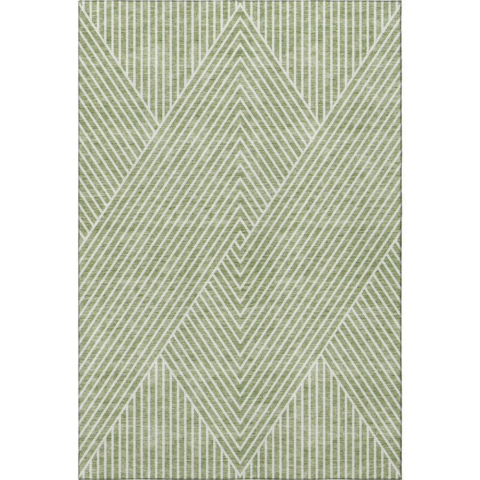 10' X 14' Geometric Washable Area Rug With UV Protection (674622) - Artichoke Green / Ivory