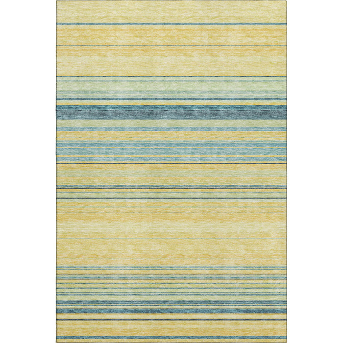 10' X 14' Striped Washable Area Rug With UV Protection (677357) - Yellow / Ivory / Wheat