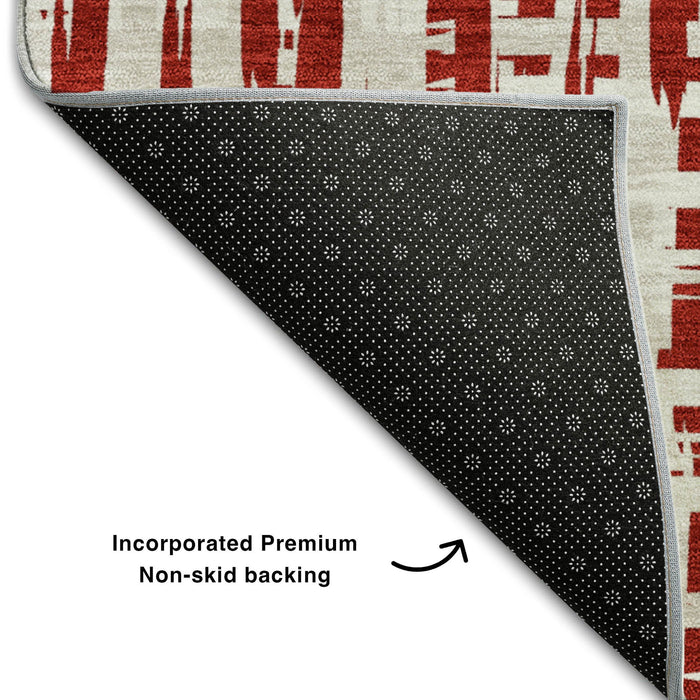 10' X 14' Abstract Geometric Washable Area Rug With UV Protection (683003) - Red / Beige / Ivory
