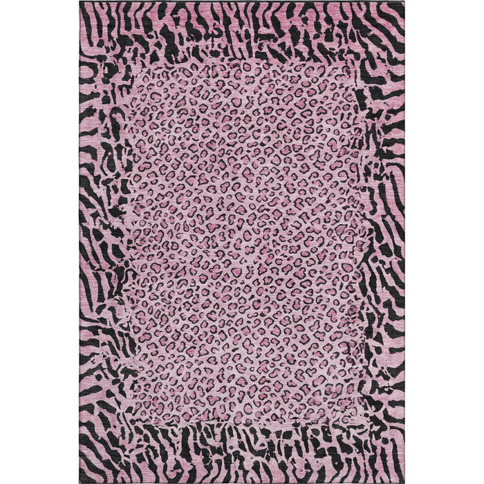 10' X 14' Animal Print Washable Area Rug With UV Protection (692052) - Pink / Black