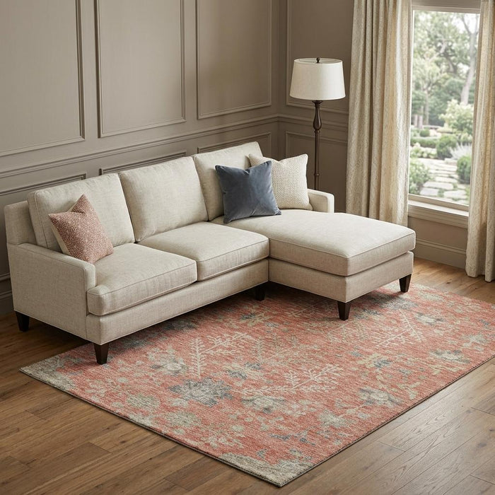 10' X 14' Floral Washable Area Rug With UV Protection (687053) - Coral / Beige / Taupe
