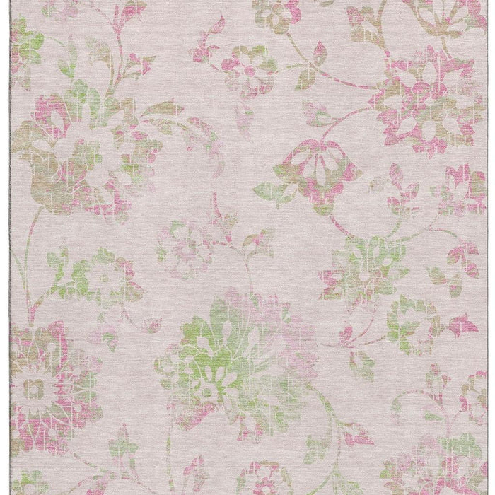 10' X 14' Floral Washable Area Rug With UV Protection (667939) - Pink / Green