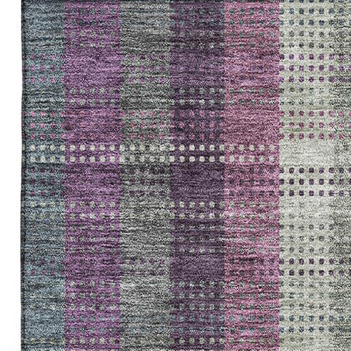 10' X 14' Plaid Washable Area Rug With UV Protection (676488) - Plum / Sage / Gray