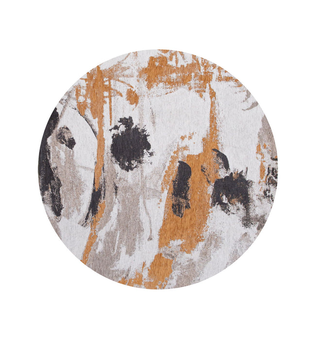 8' Round Abstract Non Skid Area Rug - White And Gray