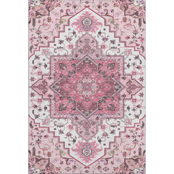 10' X 14' Oriental Washable Area Rug With UV Protection (681335) - Pink / Ivory / Gray