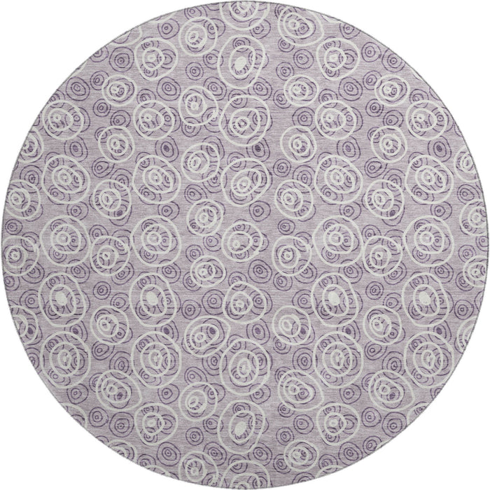 8' Polka Dot Washable Round Rug With UV Protection - Lavender And Ivory