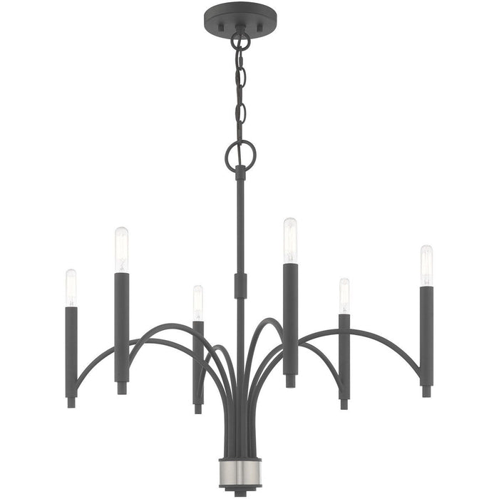 Six Light Metal Dimmable Chandelier With Shades - Gray