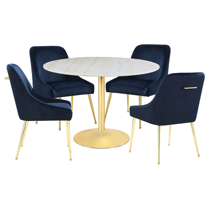 Kella 5-piece Round Marble Top Dining Set White and Gold