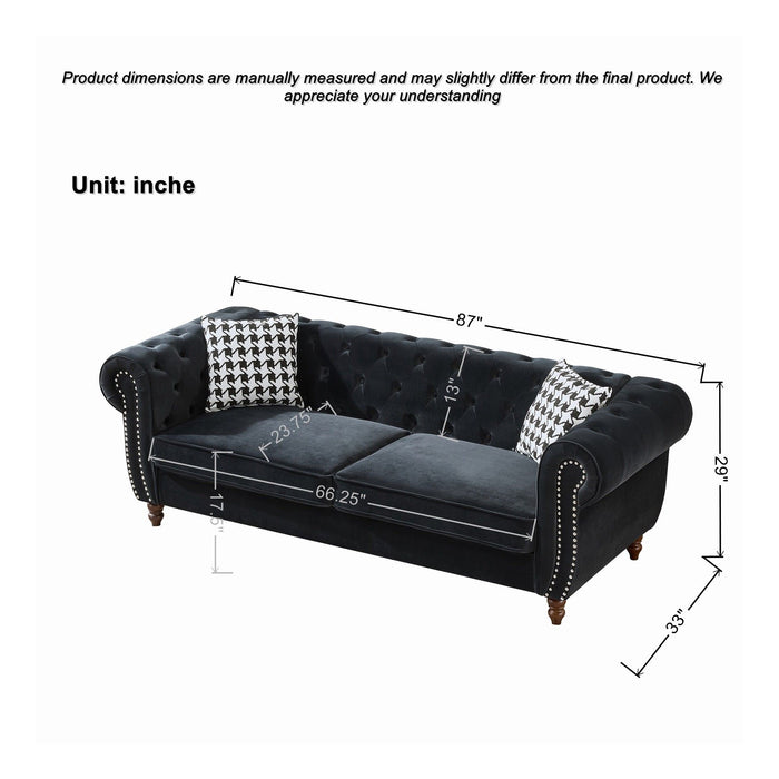 Chesterfield 3 And 2 Seater Upholstery Sofa With Roll Armrest & Nailhead Fabric Couch
