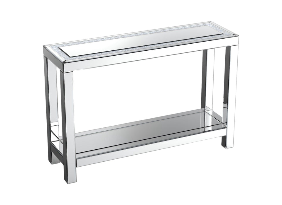 47" Mirro Glass And Faux Crystals Console Table With Shelf - Silver