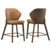 Pair of CoasterEveryday Randolph upholstered counter height chairs in butterscotch and brown with wooden legs and plush cushioning.