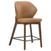 Pair of CoasterEveryday Randolph upholstered counter height chairs in butterscotch and brown fabric, with padded seats and backrests.