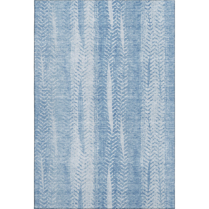 10' X 14' Striped Washable Area Rug With UV Protection (656537) - Sky Blue / Ivory