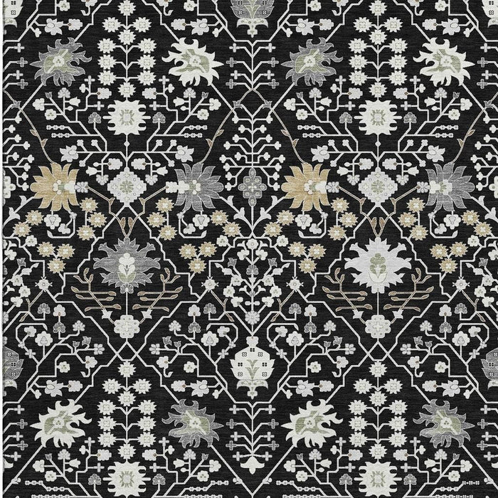 10' X 14' Oriental Washable Area Rug With UV Protection (679186) - Black / Gold / Ivory