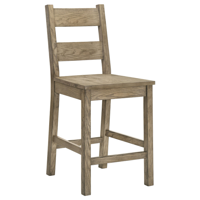 CoasterEveryday Cardova 5-piece counter height dining table set in Vineyard Oak with matching chairs and table surface.