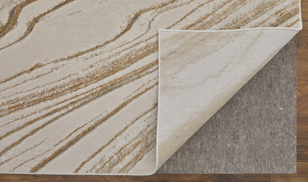 13' x 20' Abstract Power Loom Area Rug - Ivory Brown And Gold