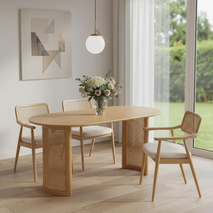 66" Solid Wood Double Pedestal Base Oval Dining Table - Natural