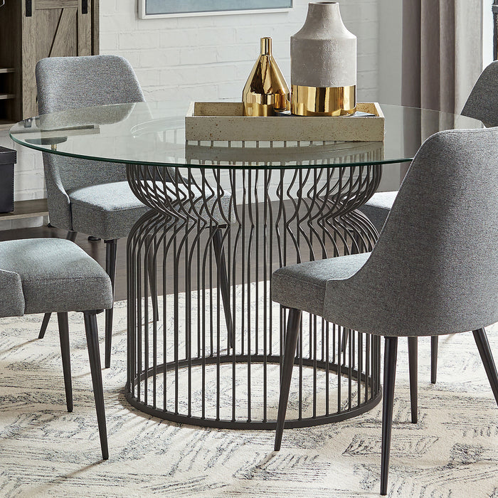 Granvia round 54-inch glass top metal dining table in gunmetal finish, modern CoasterEveryday furniture for dining room decor