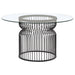 CoasterEveryday Granvia round 54-inch glass top metal dining table with gunmetal finish, showcasing modern furniture design.