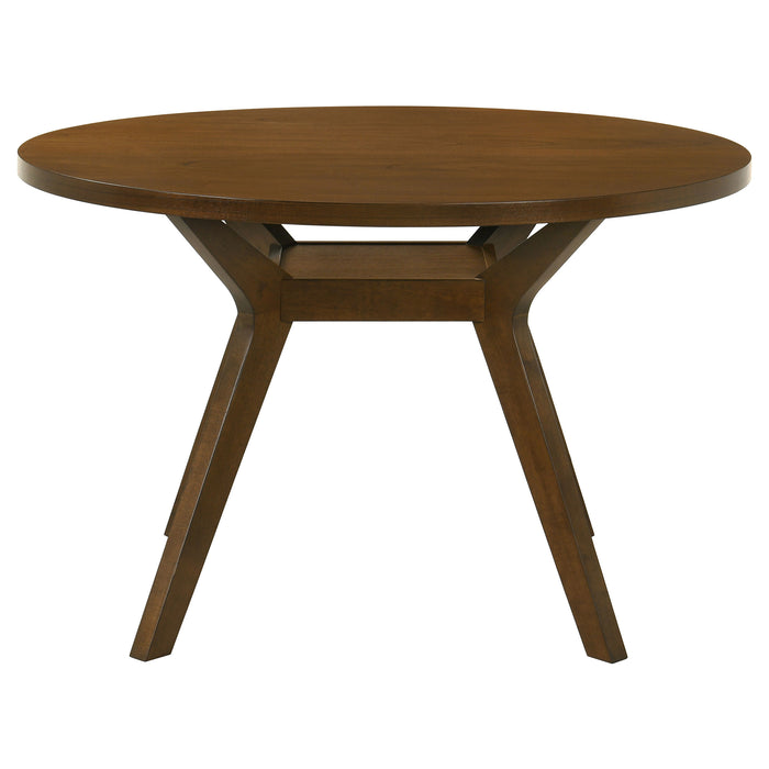 Mueller 48-inch Round Mindi Veneer Dining Table Brown