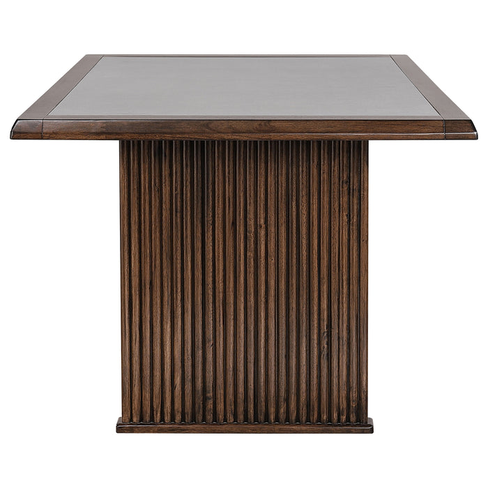 Sherwood 5-piece rectangular dining table set by CoasterEveryday in brown wood finish, with matching chairs and table surface.