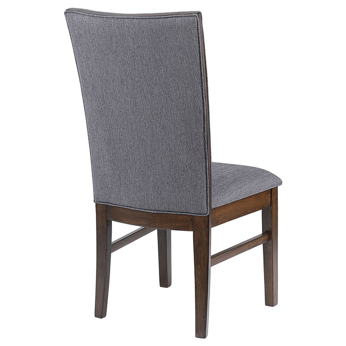 CoasterEveryday Sherwood grey upholstered dining side chairs, set of 2, shown from the front